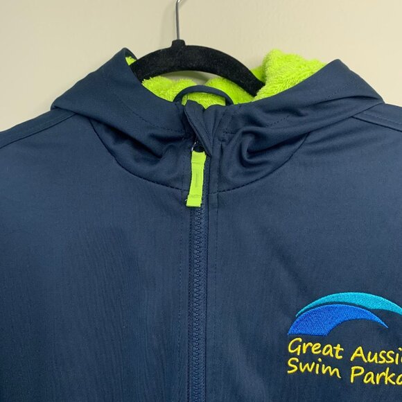 GREAT AUSSIE SWIM PARKAS Swim Robe Kids 14 Youth Long Navy Blue Parka Neon Green - Picture 5 of 14